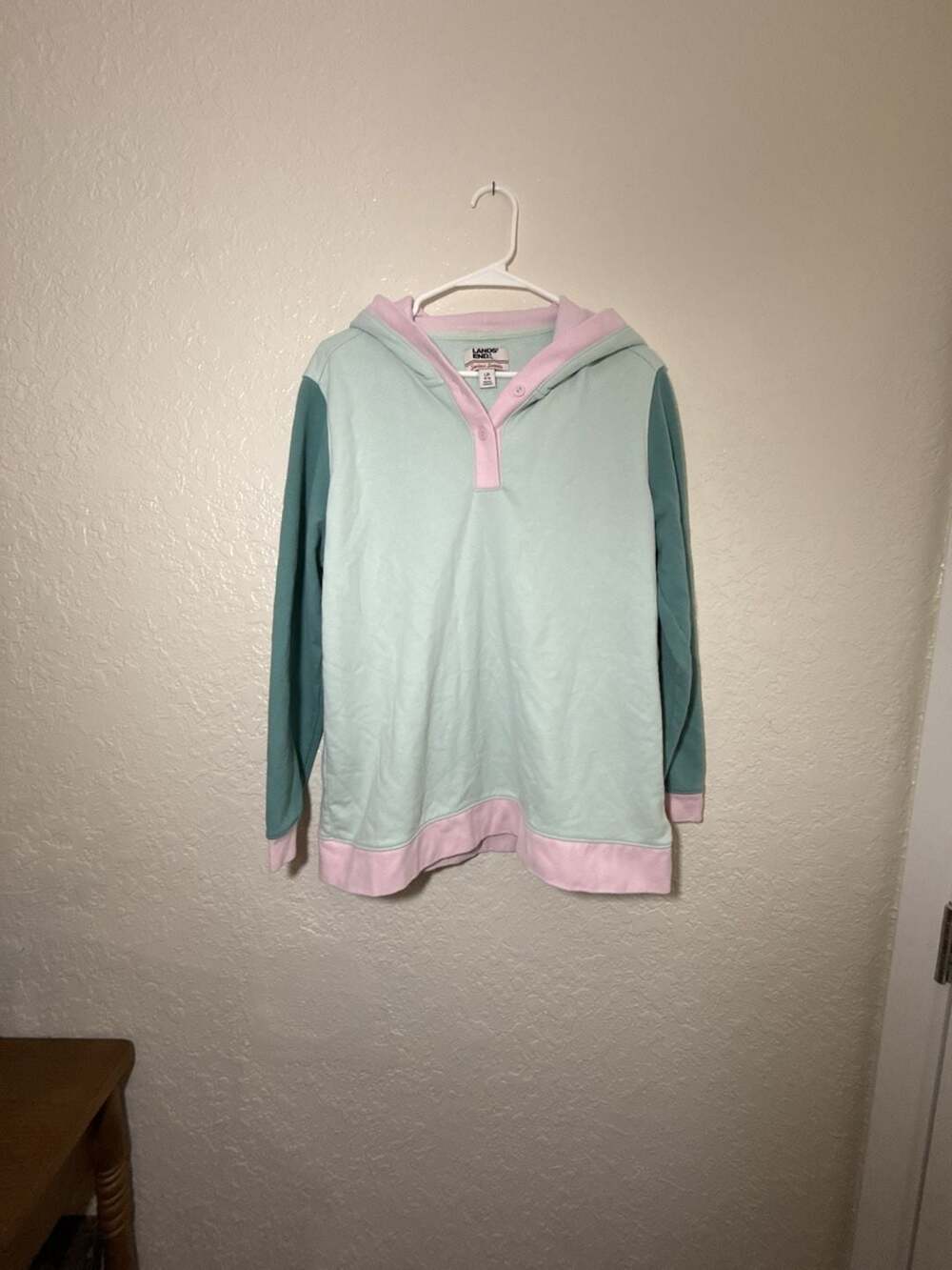 Lands End Serious Sweats Button Hoodie Size L 14-16 Pastel Colorblock